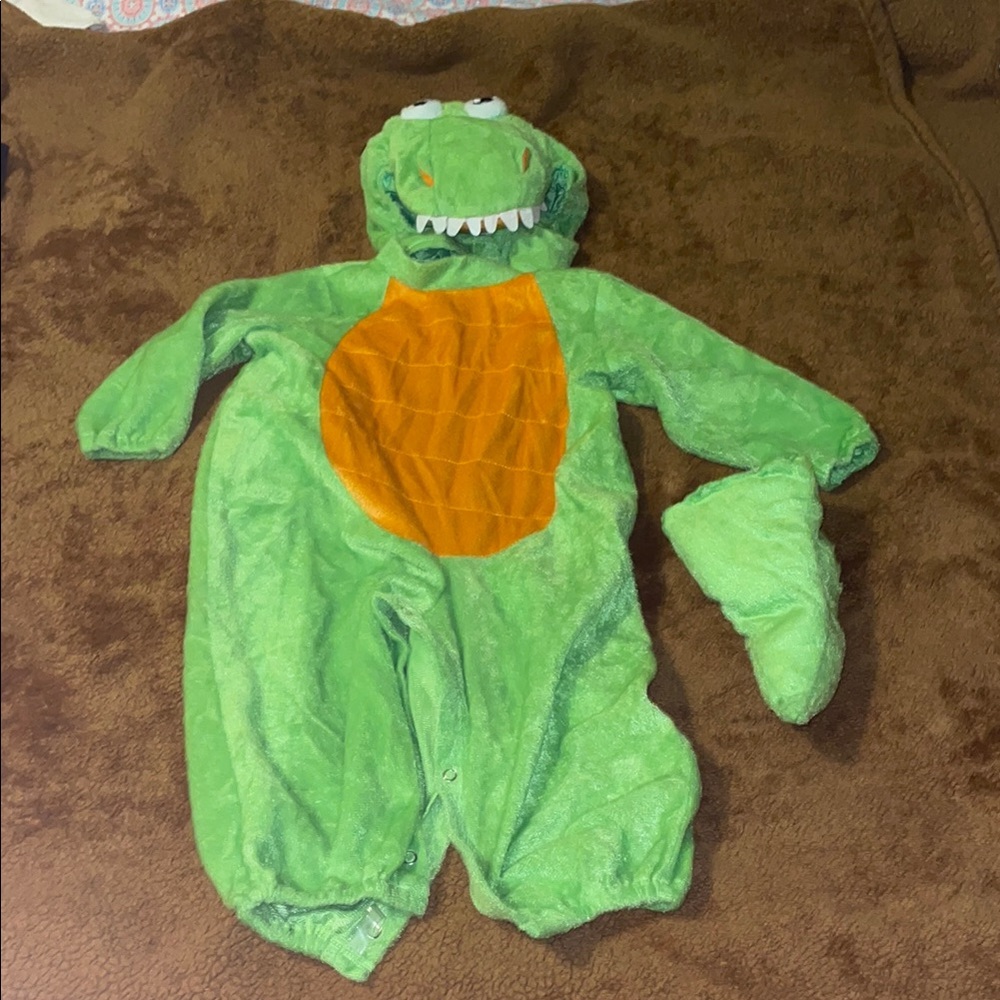 Green Dinosaur Costume with Orange Belly